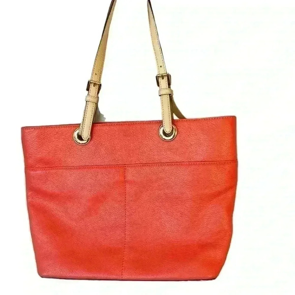 Michael Kors BEDFORD ITEM JET SET ZIP POCKET TOTE Coral & Tan - Picture 3 of 10